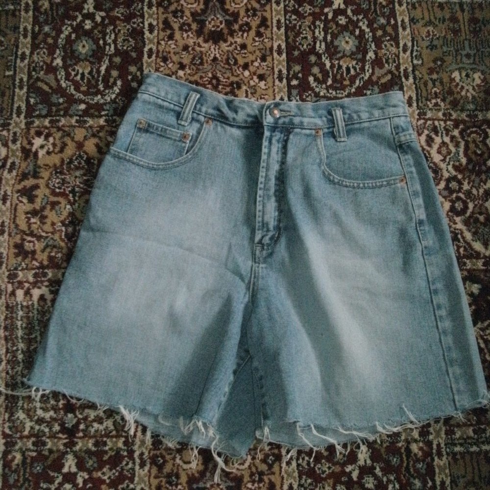 Classic 5 Pocket High Waisted Blue Jean Denim Cut-Off Shorts Cotton sz 9/10